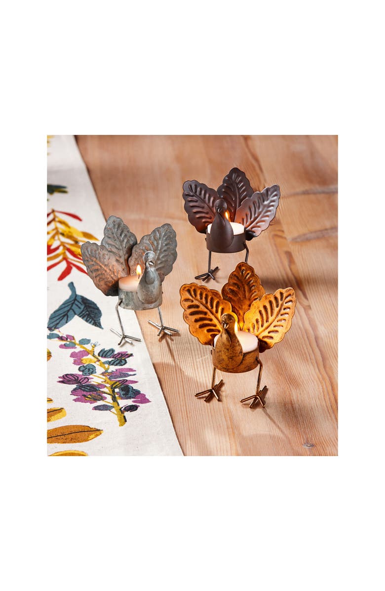 tag Thanksgiving Turkey Shaped Oak Leaf Tealight Holder Antique Gold, Alternate, color, Gold