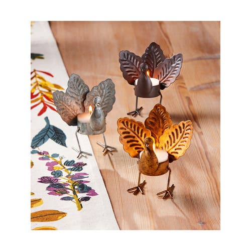 Tag Thanksgiving Turkey Shaped Oak Leaf Tealight Holder Antique Gold In Gold