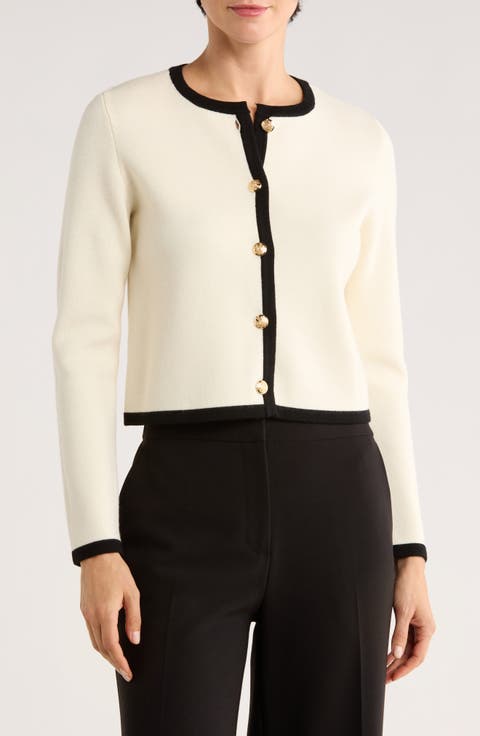 Tipped Merino Wool Crop Cardigan