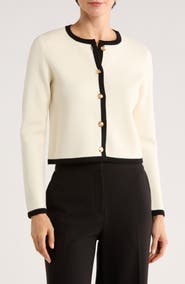 Bruno Magli Tipped Merino Wool Crop Cardigan