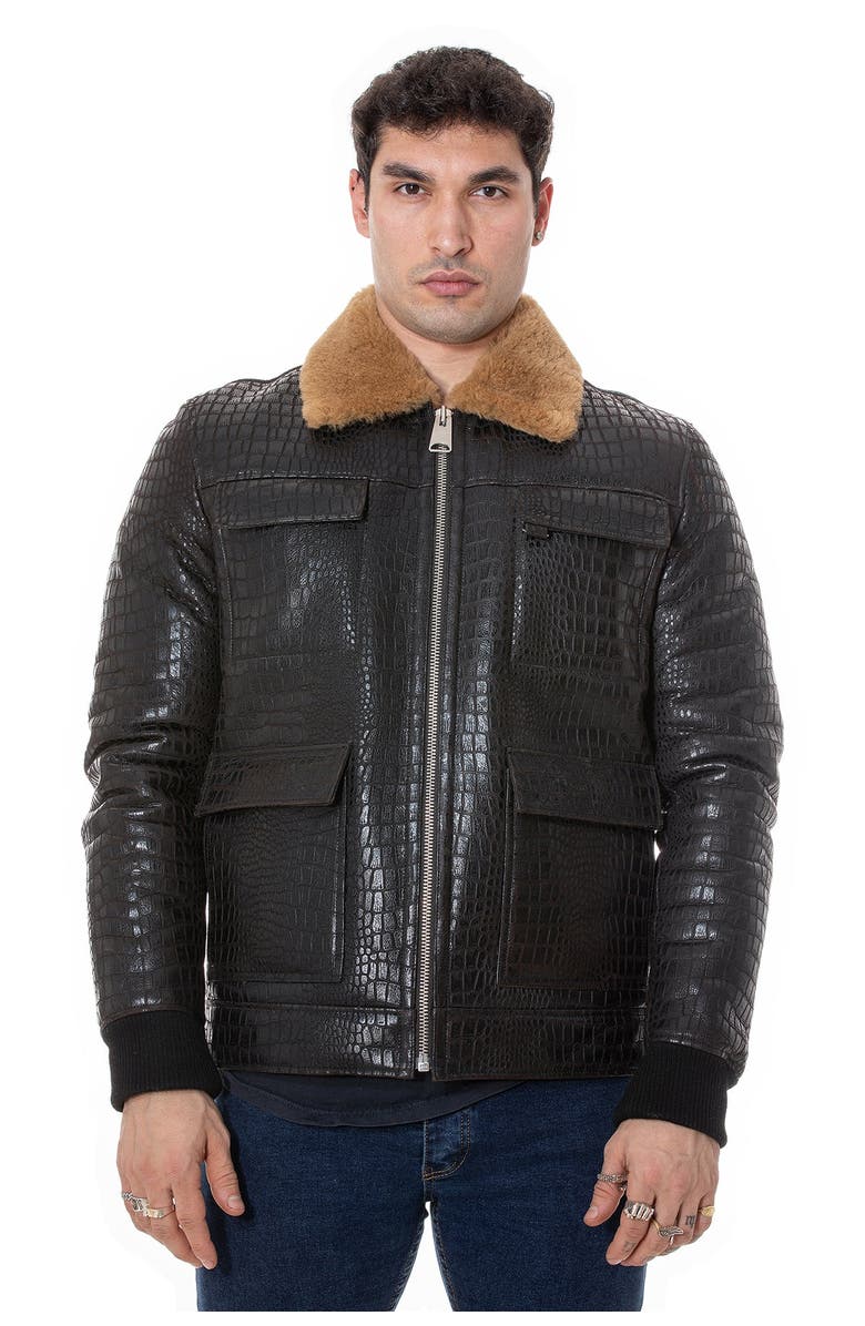 Furniq UK Percival Patterned Shearling Jacket, Main, color, Brown