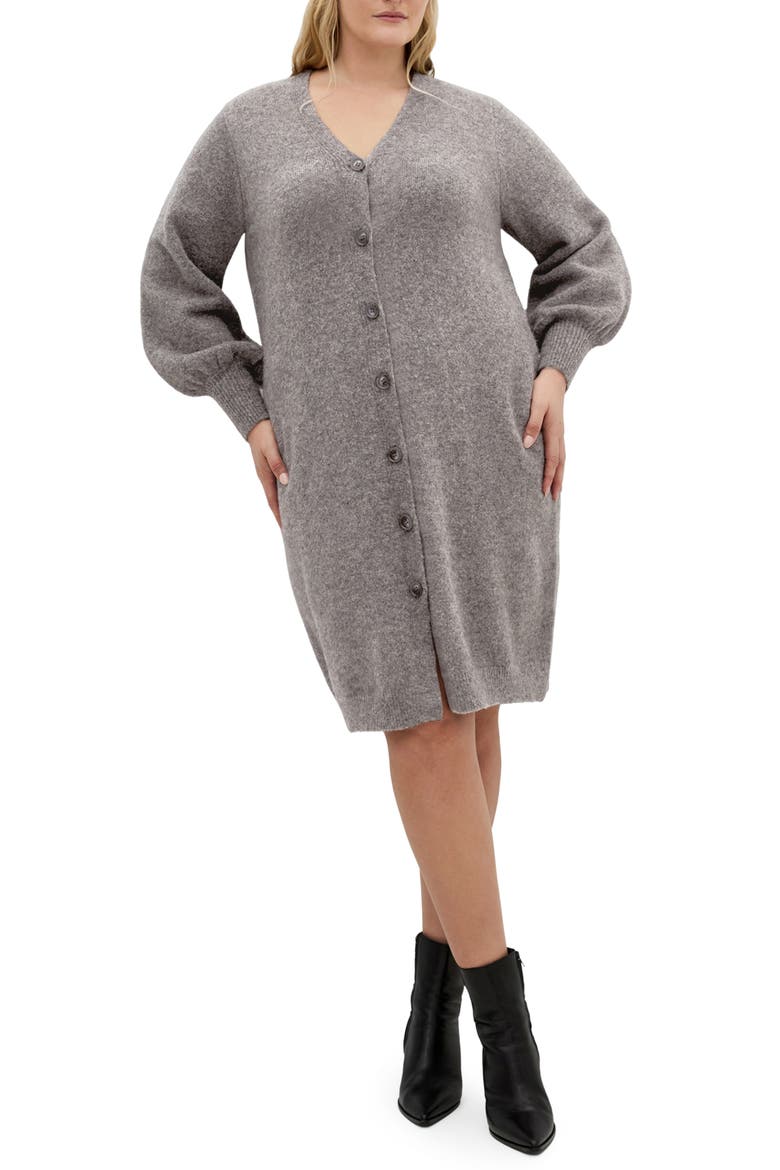 Eleni Button Front Long Sleeve Sweater Dress, Main, color, CHARCOAL MARL