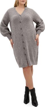 City Chic Eleni Button Front Long Sleeve Sweater Dress