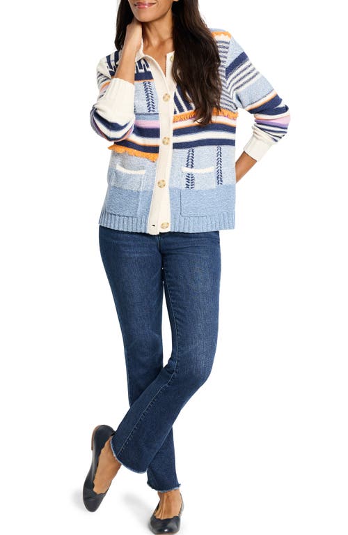 Nic + Zoe Nic+zoe Pattern Play Button Front Cardigan In Indigo Multi