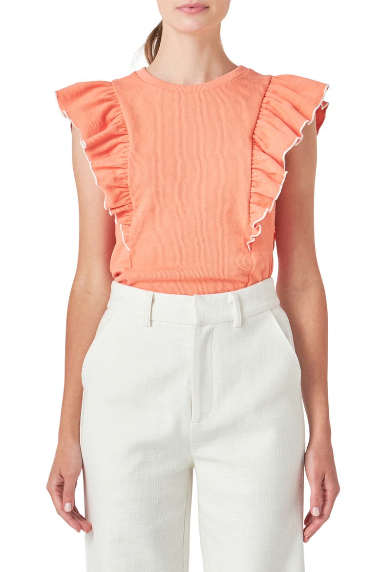 Merrow Ruffle Top, Main, color, CORAL PEACH/ WHITE