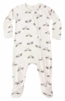 Bat Print Stretch Viscose Zip Footie