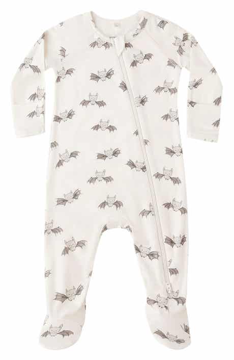 Bat Print Stretch Viscose Zip Footie