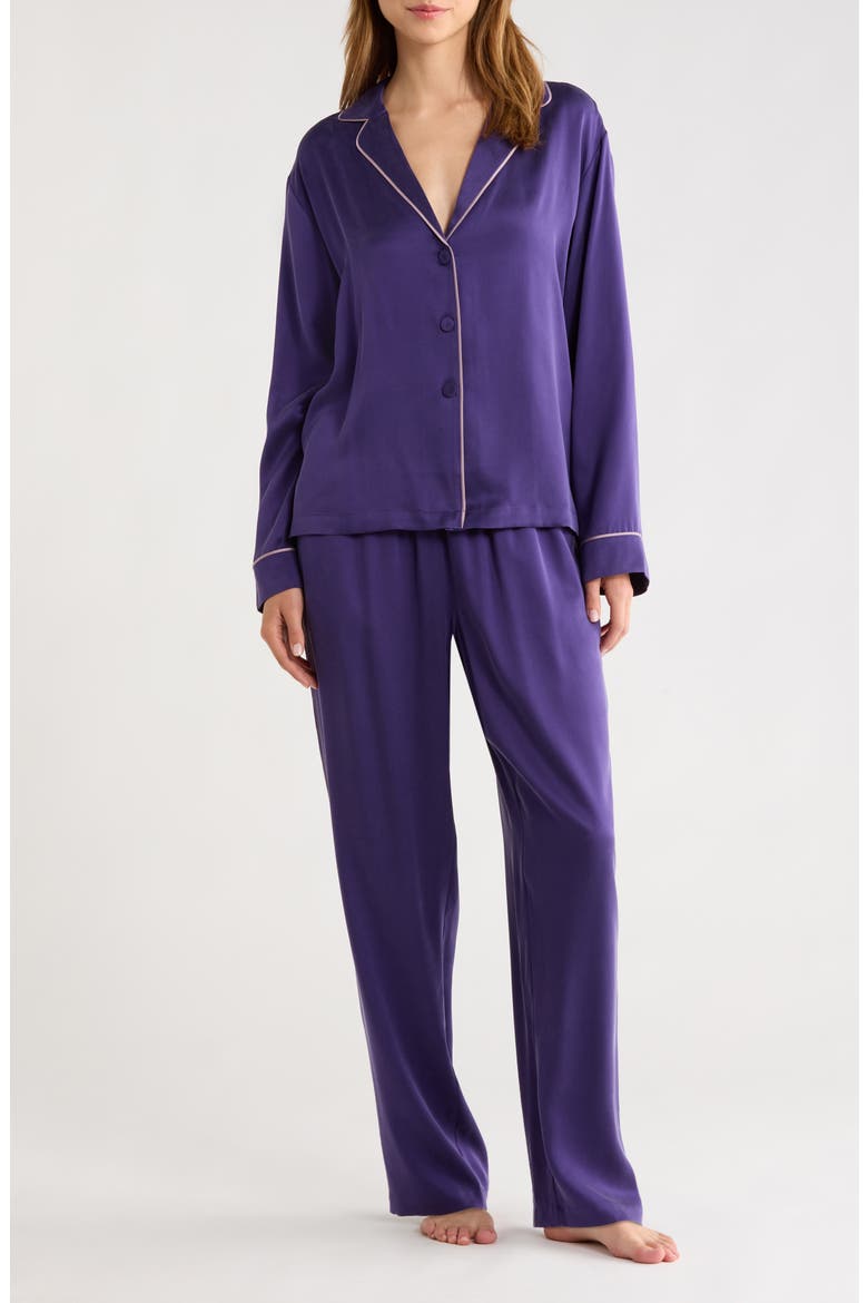 Piped Washable Silk Pajamas, Main, color, FLYING FIG/ LILAC HAZE