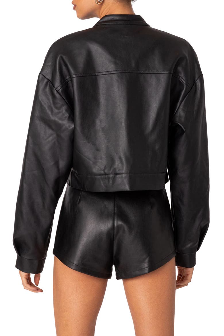 Ramona Crop Faux Leather Jacket, Alternate, color, BLACK