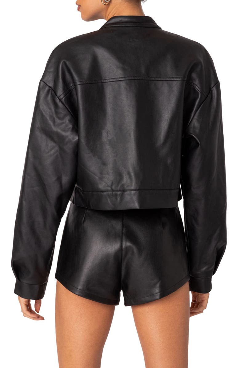 EDIKTED Ramona Crop Faux Leather Jacket, Alternate, color, Black