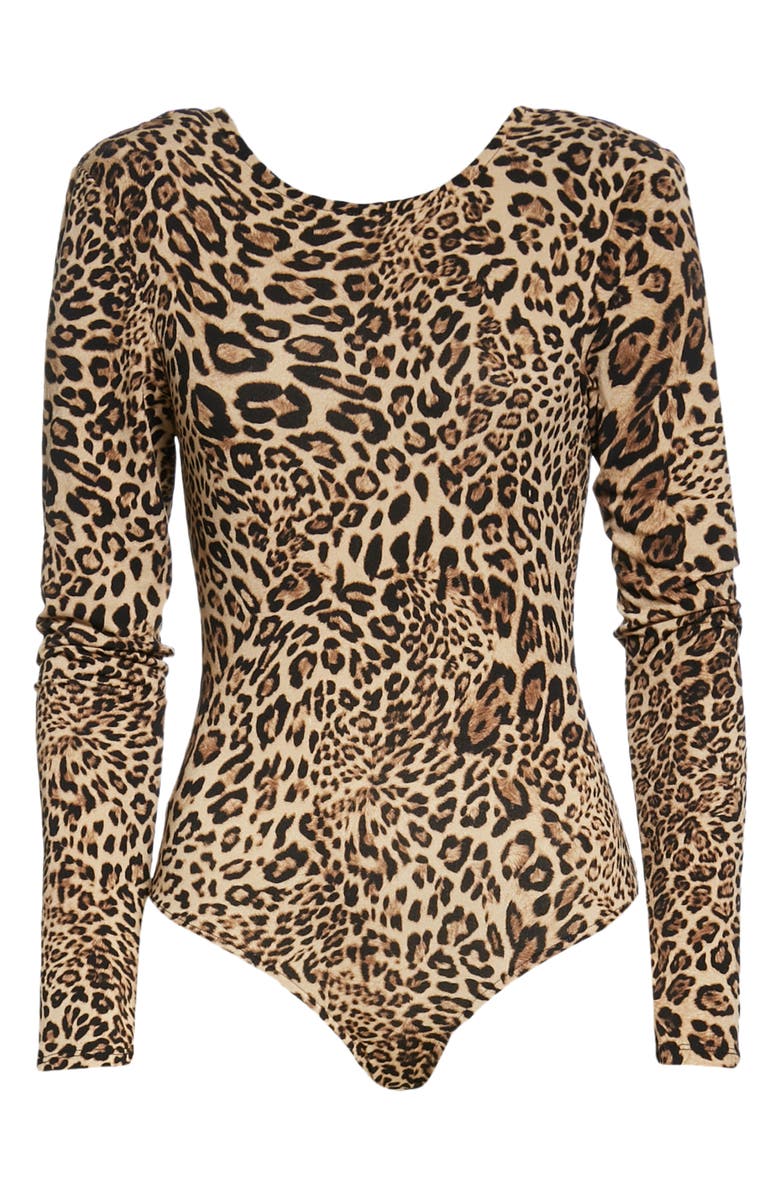 Ronny Kobo Sariah Leopard Thong Bodysuit, Alternate, color, 