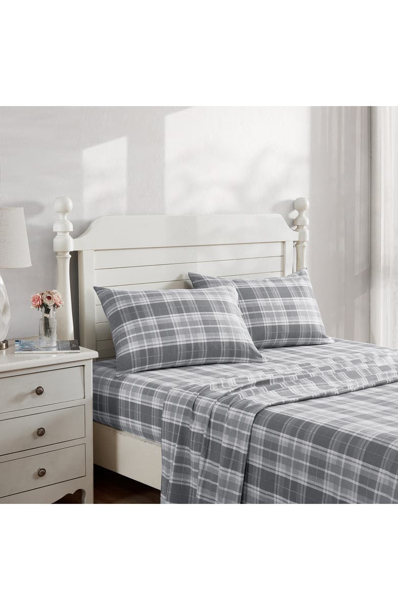 Laura Ashley Mulholland Plaid Cotton Flannel Sheet Set, Alternate, color, Grey