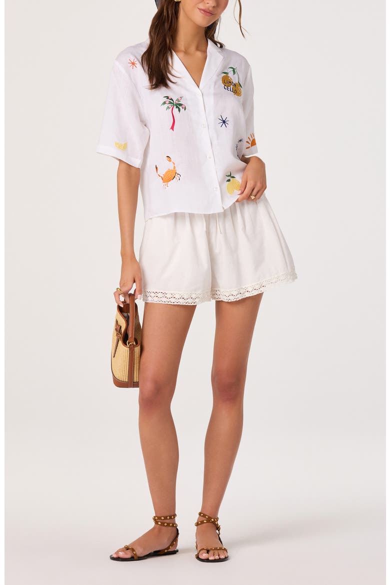 Vesa Embroidered Detail Button-Up Shirt, Alternate, color, WHITE TROPICAL MULTI