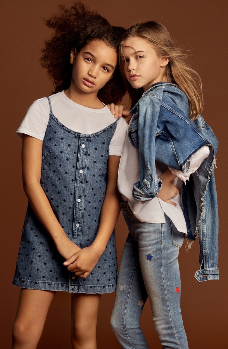 DL1961 Eilis Polka Dot Embroidered Denim Tank Dress, Alternate, color, 