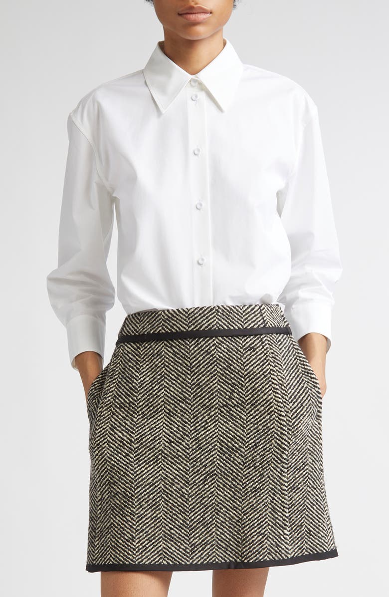 Jil Sander Classic Crop Cotton Button-Up Shirt, Main, color, Optic White