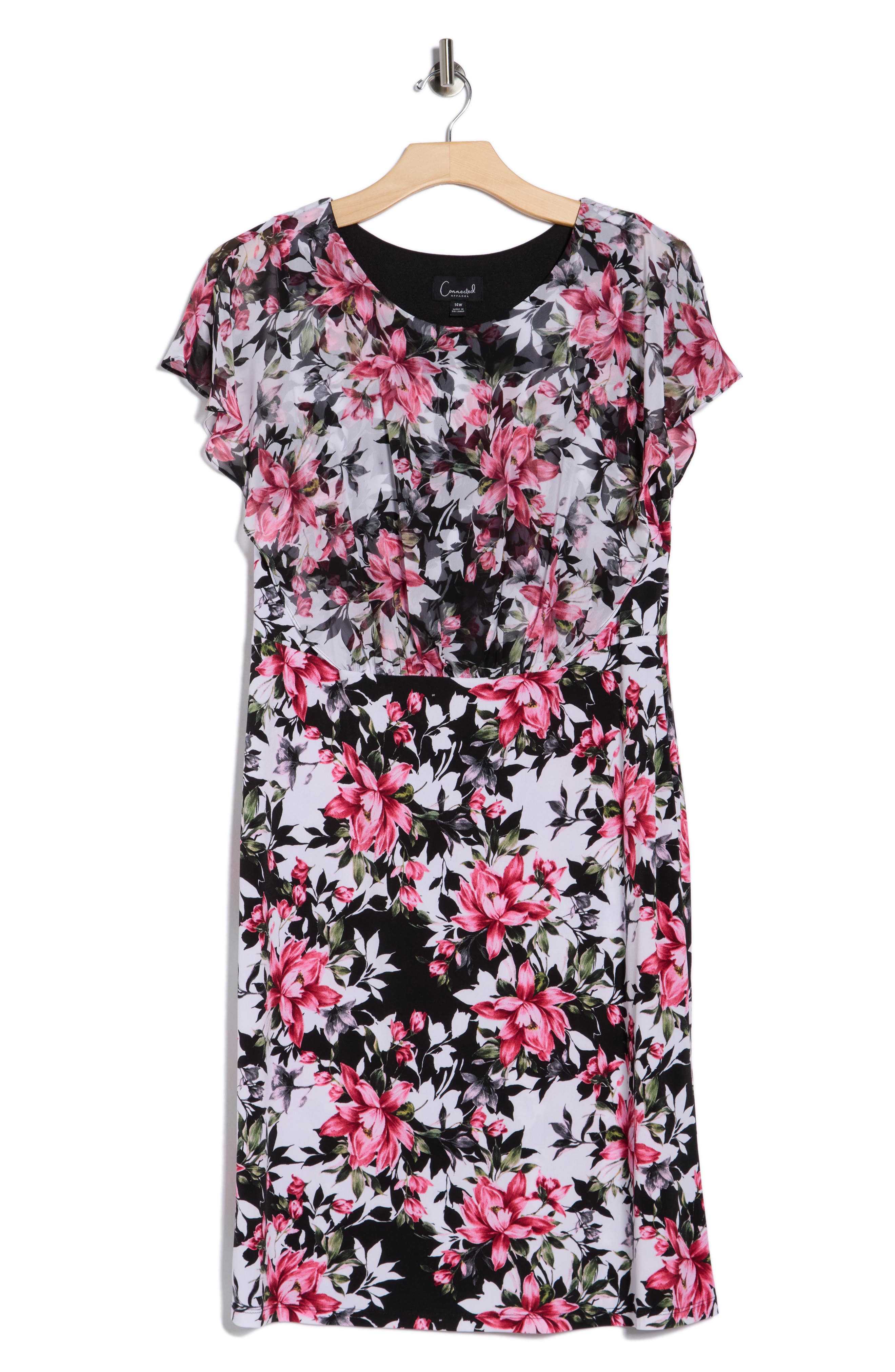 Connected Apparel Floral Overlay A-Line Dress