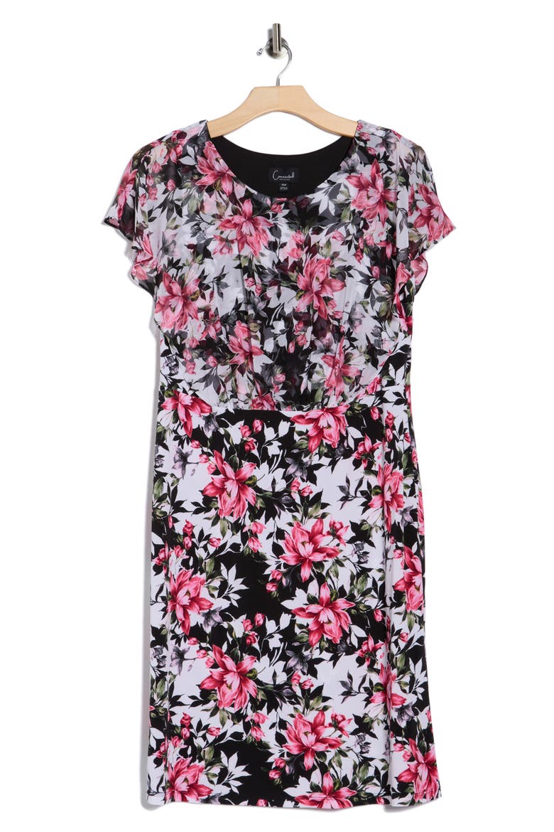 Floral Overlay A-Line Dress, Alternate, color, ROSE