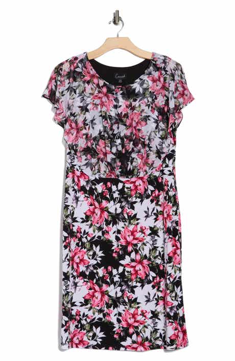 Connected Apparel Floral Overlay A-Line Dress