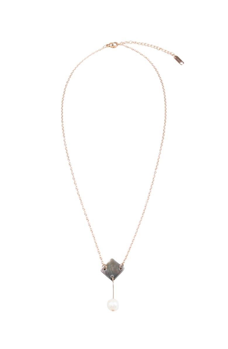 LIKHA Mother-of-Pearl Diamond & Pearl Drop Necklace, Alternate, color, Black