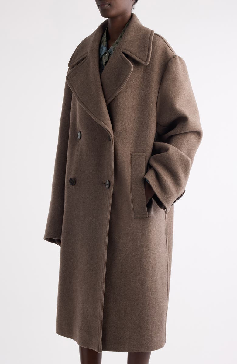 Dries Van Noten Raquel Wool Blend Long Peacoat, Alternate, color, Taupe