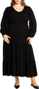 City Chic Athena Freya Long Sleeve Tiered Maxi Dress