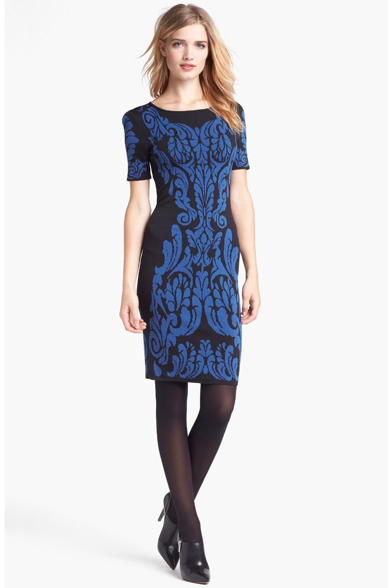 'Briella' Patterned Sweater Dress, Alternate, color, RICH BLACK/ BLUE DUSK