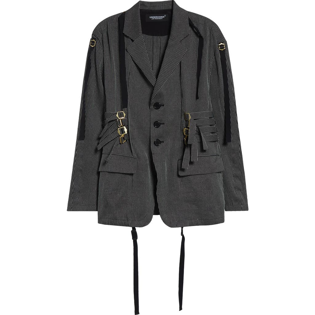 Undercover Buckled Strap Pinstripe Single Breasted Silk & Paper Blazer In Black Stripe