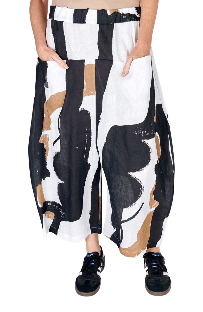 Alembika Zebra printed cropped oval silhouette pants in linen, Main, color, 