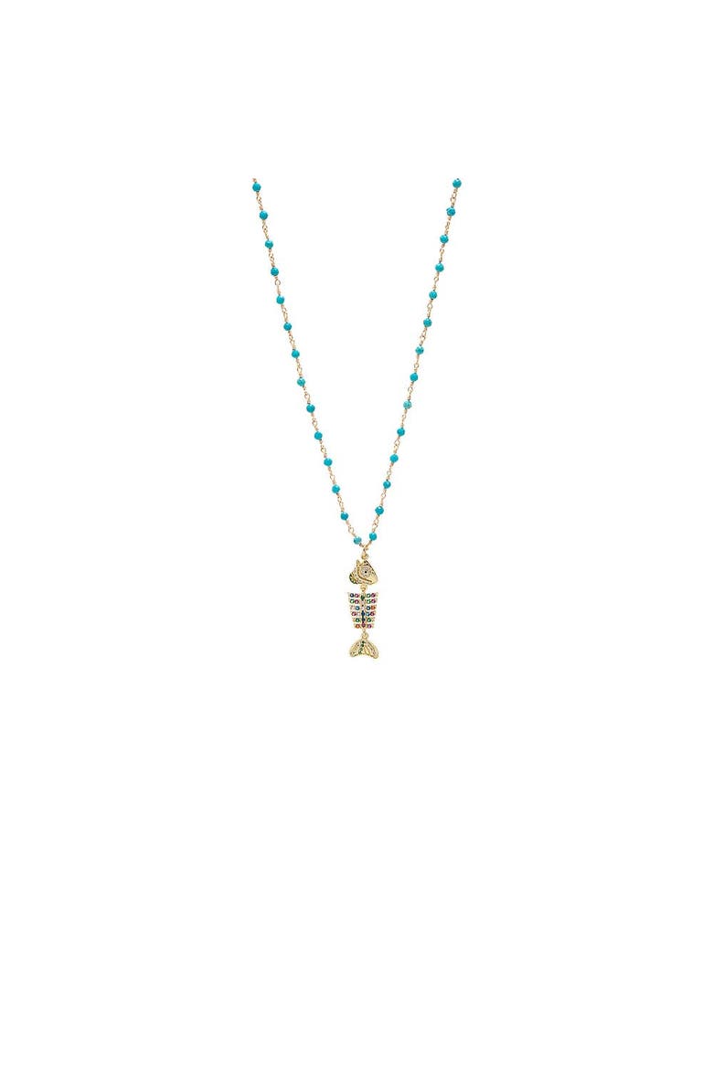 Rainbow Fishbone With Turquoise Beaded Pendant Necklace, Main, color, Turquoise