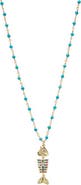 BY ADINA EDEN Rainbow Fishbone With Turquoise Beaded Pendant Necklace