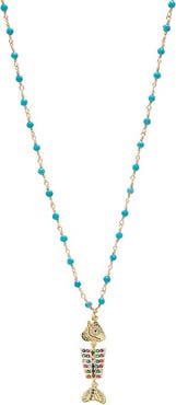 BY ADINA EDEN Rainbow Fishbone With Turquoise Beaded Pendant Necklace