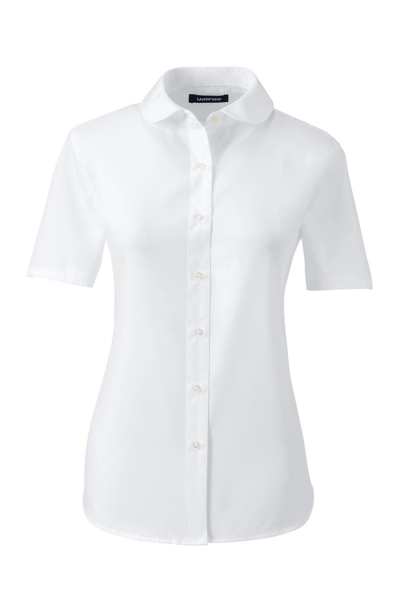 Lands' End School Uniform Short Sleeve Peter Pan Collar Broadcloth Shirt, Alternate, color, White