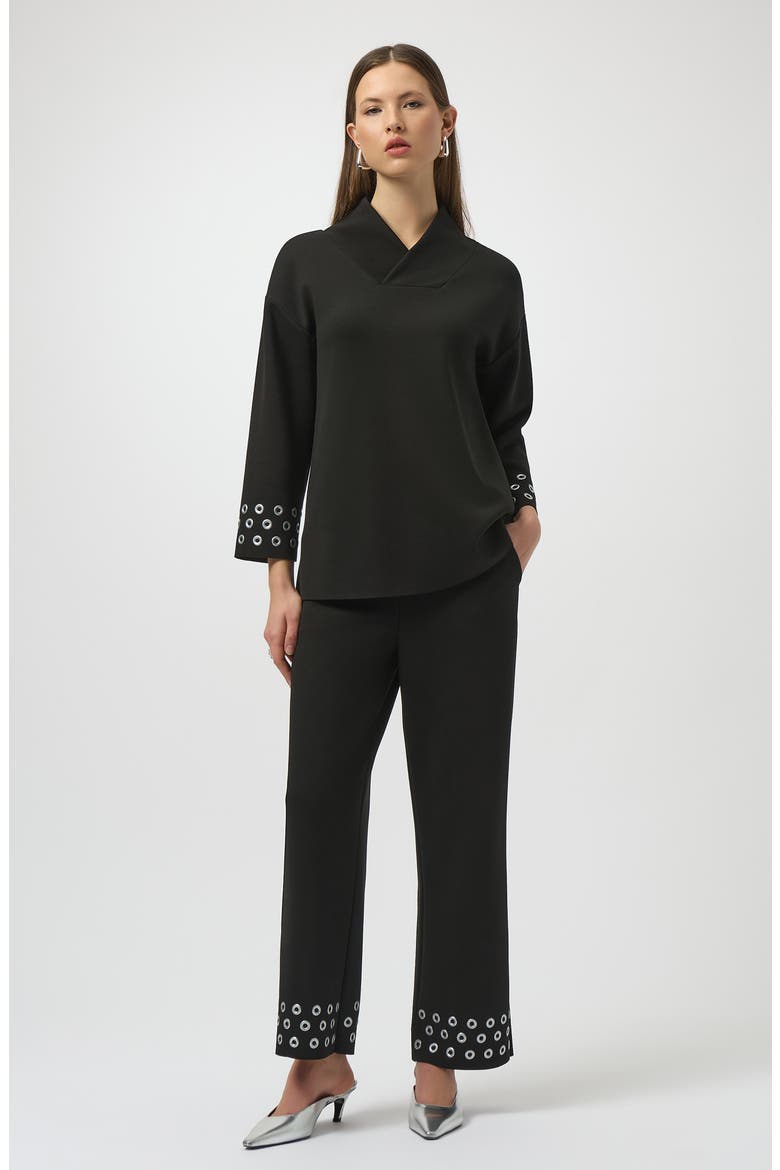 Grommet Detail Straight Leg Pants, Alternate, color, BLACK