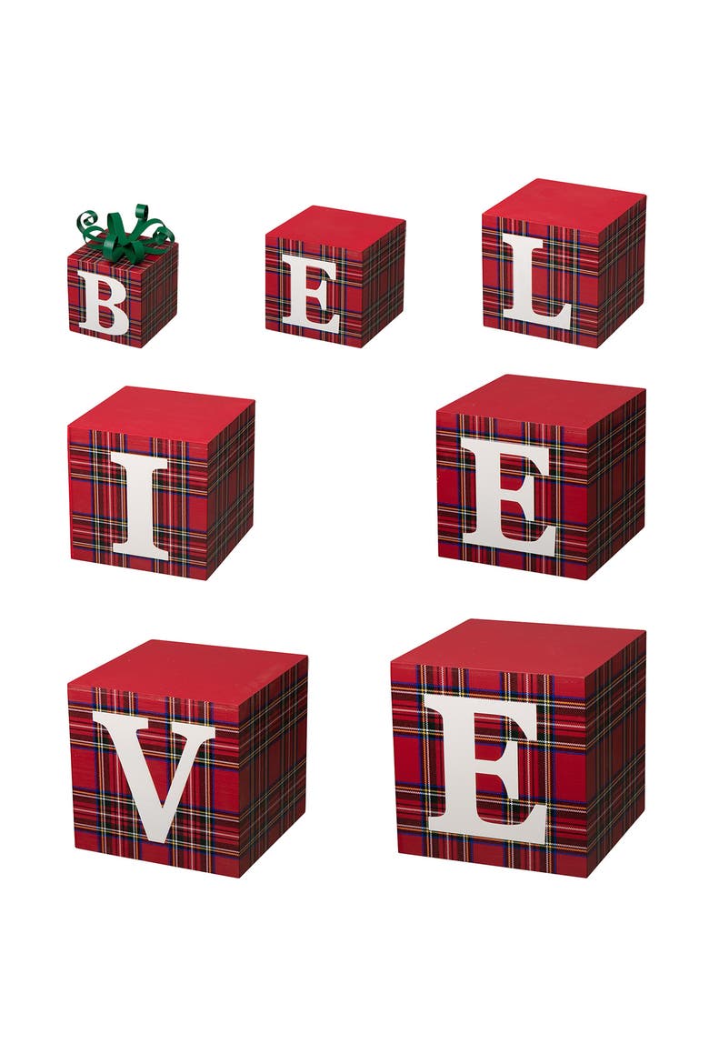 42"H Wooden BELIEVE Double-edge Porch Decor, Alternate, color, Red