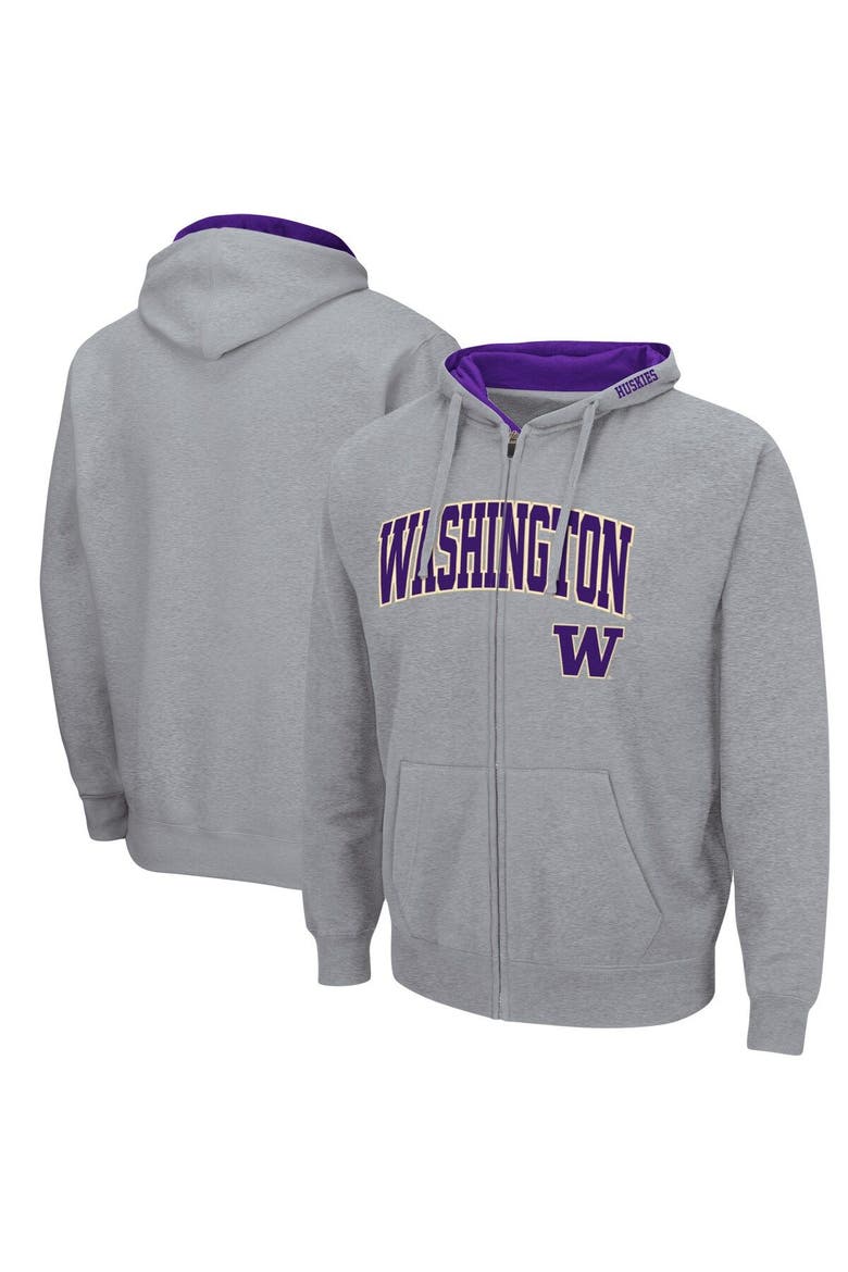 Men's Colosseum Heathered Gray Washington Huskies Arch & Logo 3.0 Full-Zip Hoodie, Alternate, color, Heather Gray