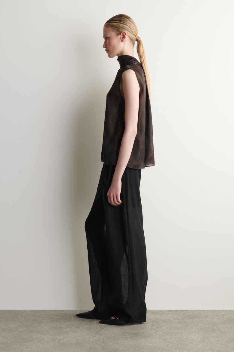 Animal-jacquard Scarf-detail Blouse, Alternate, color, BROWN / ANIMAL EFFECT
