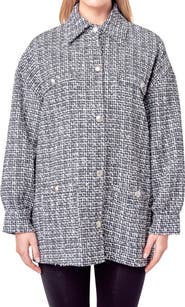 English Factory Tweed Button-Up Shirt Jacket