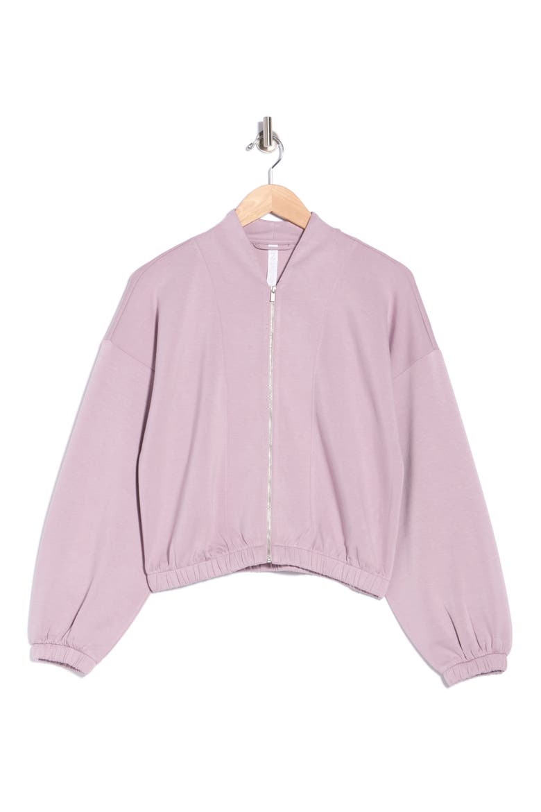Whisper Knit Bomber Jacket, Alternate, color, PURPLE FOG