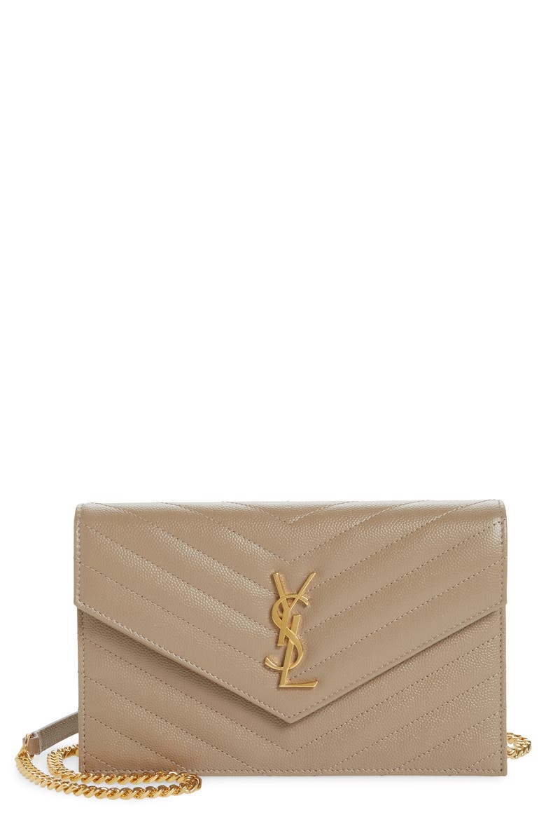 Saint Laurent 'Small Mono' Leather Wallet on a Chain, Main, color,