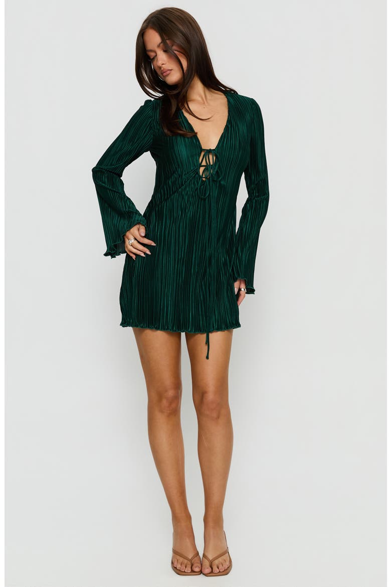 Malop Plissé Long Sleeve Minidress, Alternate, color, EMERALD