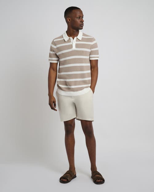 Onia Cotton Textured Knit Polo In Tan/white