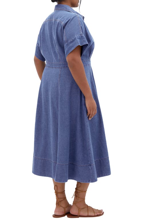 City Chic Cassidy Short Sleeve Denim Shirtdress In Mid Wash
