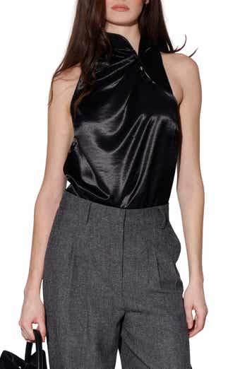 Walter Baker Blayne Satin Button Collar Top