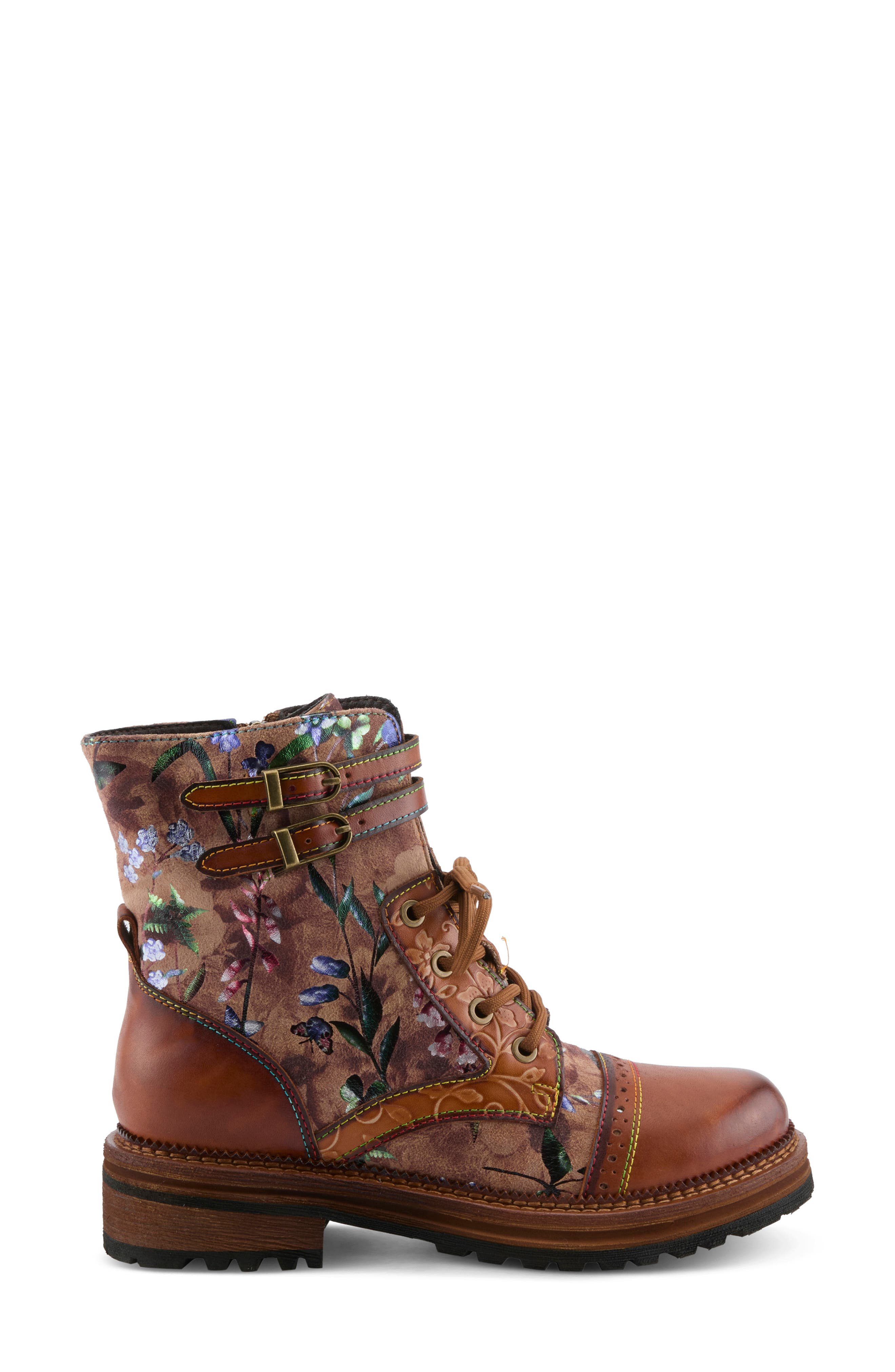 All The Way Floral Lace-Up Bootie, Alternate, color, CAMEL MULTI