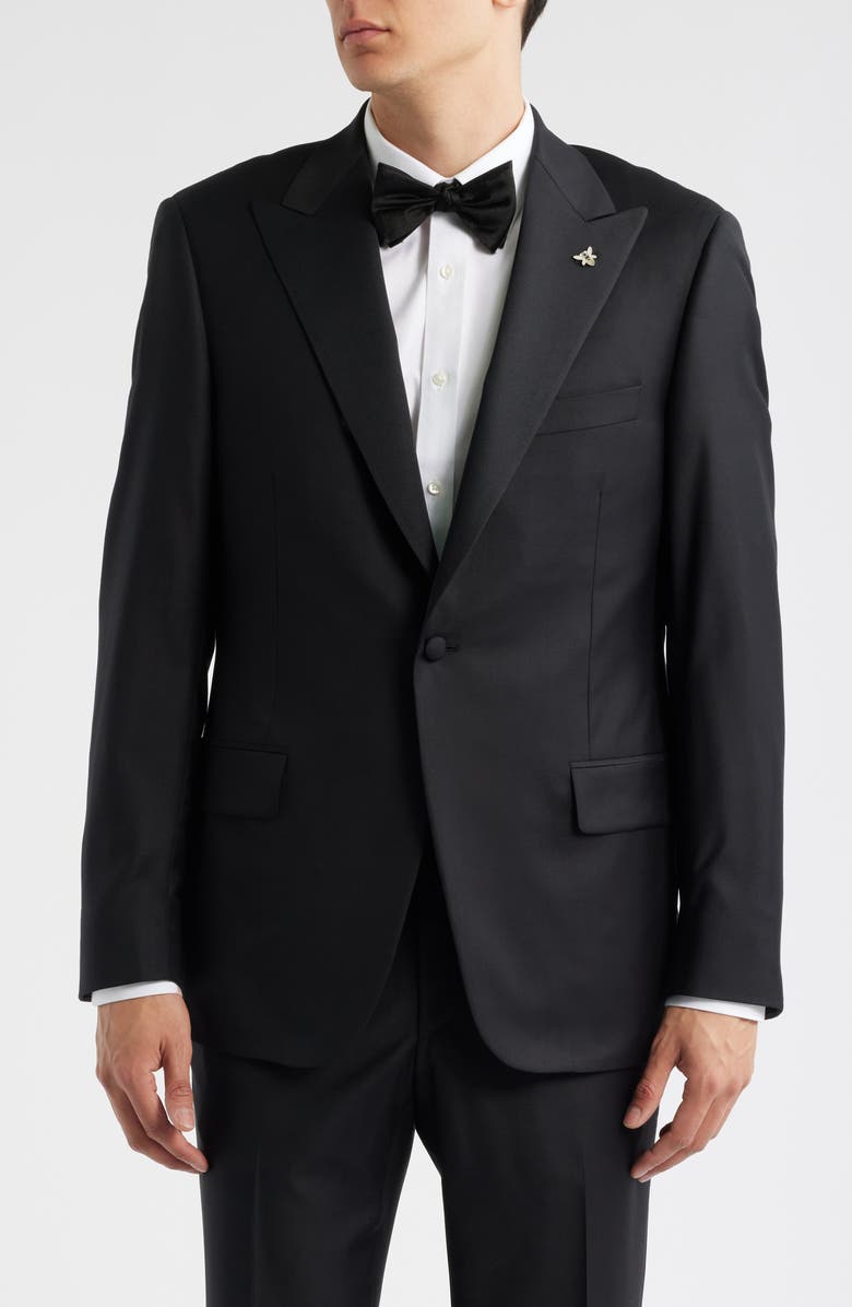 Heritage Gold Peaked Lapel Black Wool Tuxedo, Alternate, color, Black