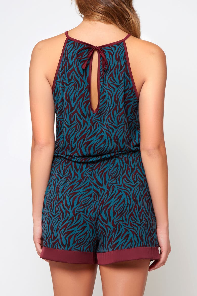 Zebra Print Halter Neck Romper, Alternate, color, Teal-Burgundy