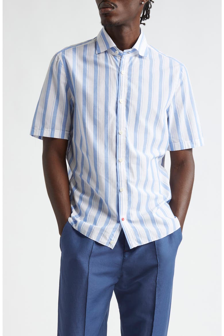 Stripe Short Sleeve Button-Up Shirt, Main, color, WHITE/ BLUE