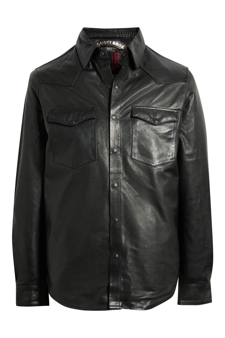 Western Leather Shirt Jacket, Main, color, BLACK