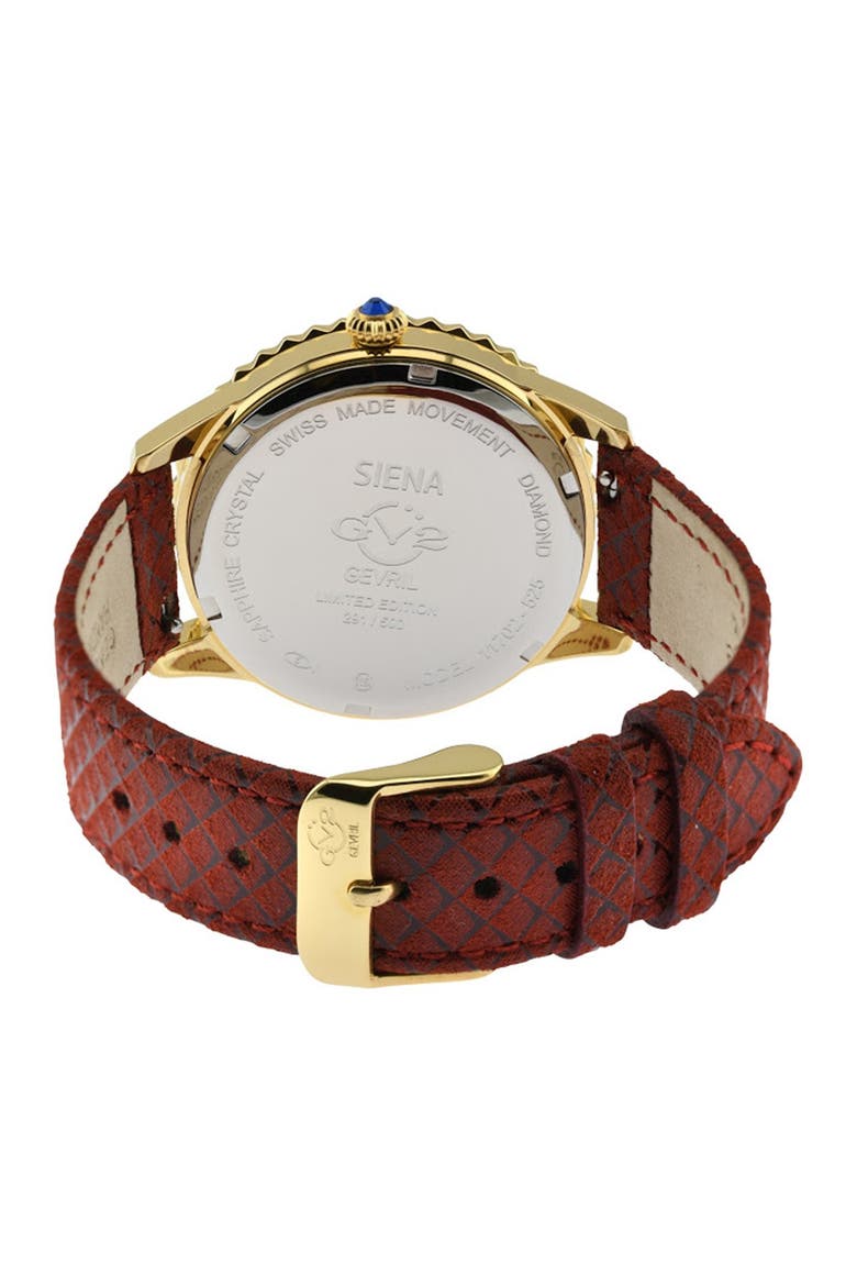 Siena Mother Of Pearl White Dial Diamond Red Leather Strap Watch, 38mm - 0.0044 ctw, Alternate, color, BURGUNDY
