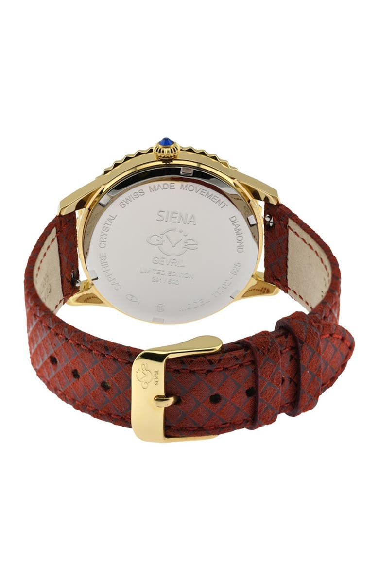 GV2 Siena Mother Of Pearl White Dial Diamond Red Leather Strap Watch, 38mm - 0.0044 ctw, Alternate, color,